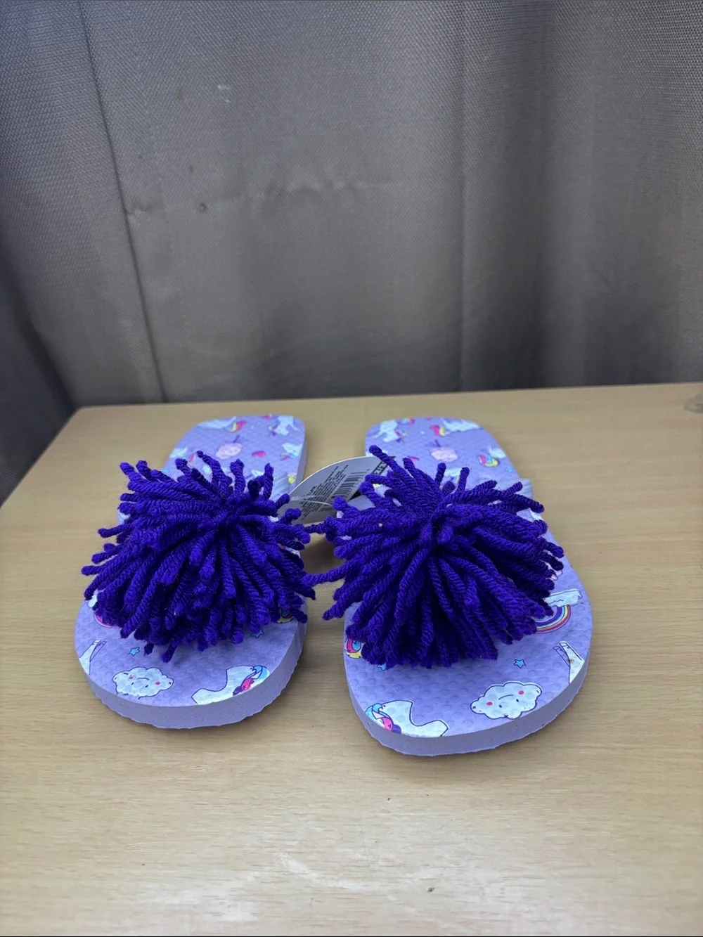 Kids Purple Pom-Pom Flip Flop Sandals